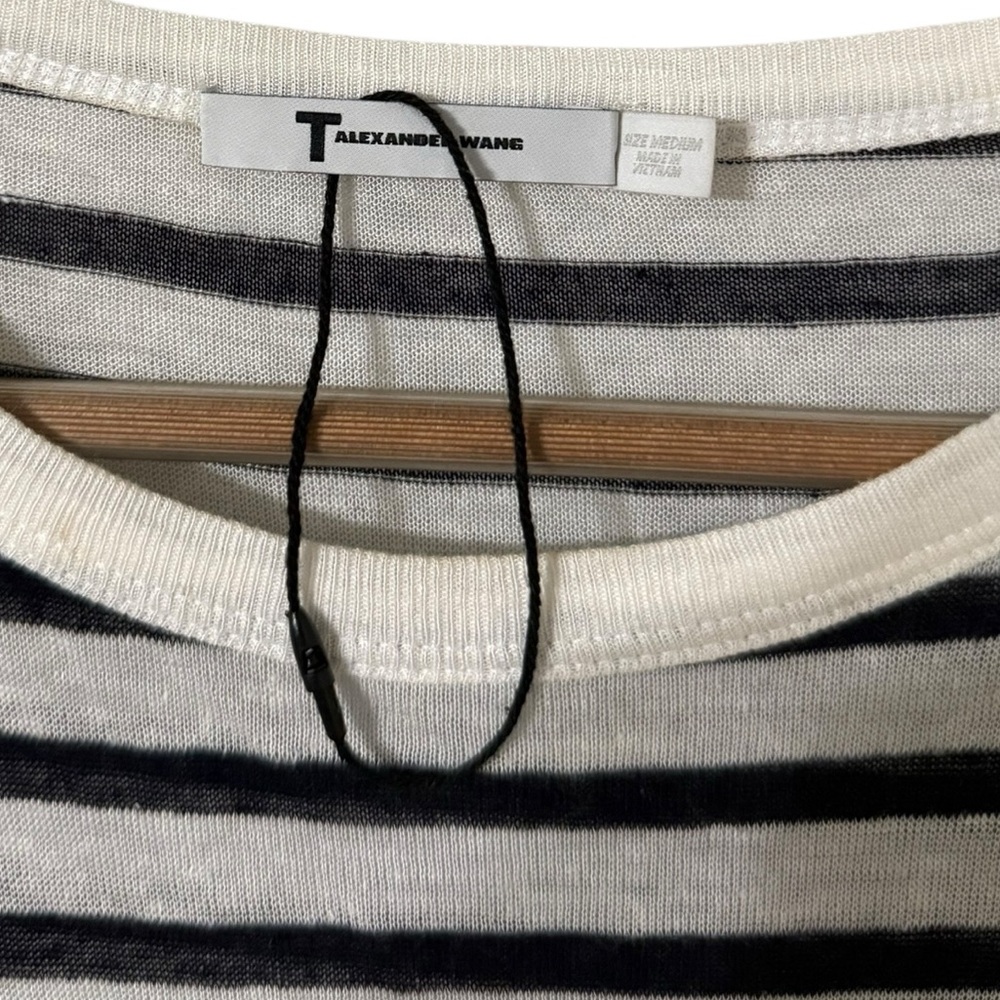 T BY ALEXANDER WANG Striped Knit Linen Long Sleeve Top Shirt Tunic - Picture 7 of 8